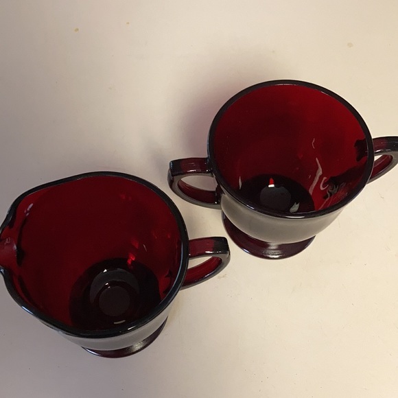 Vintage Ruby Red Cream and Sugar - Picture 3 of 10